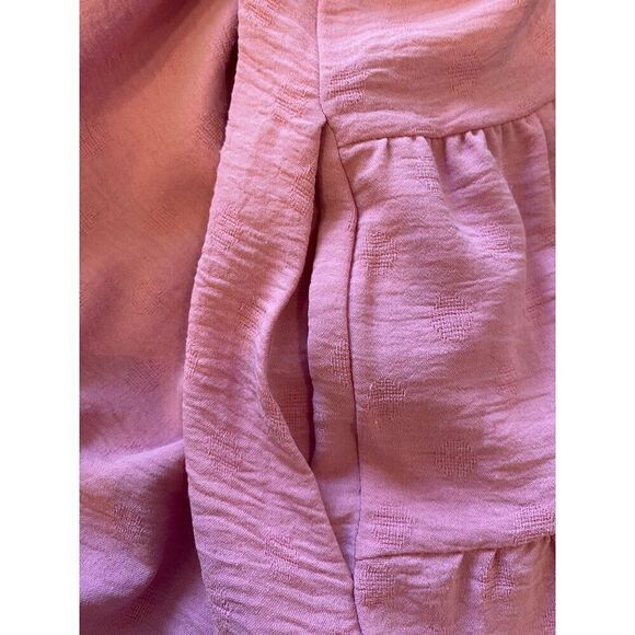 Entro Women's Large Dress Pink Tiered Button-Down Tunic Top Lined Short Sleeve - Picture 13 of 13